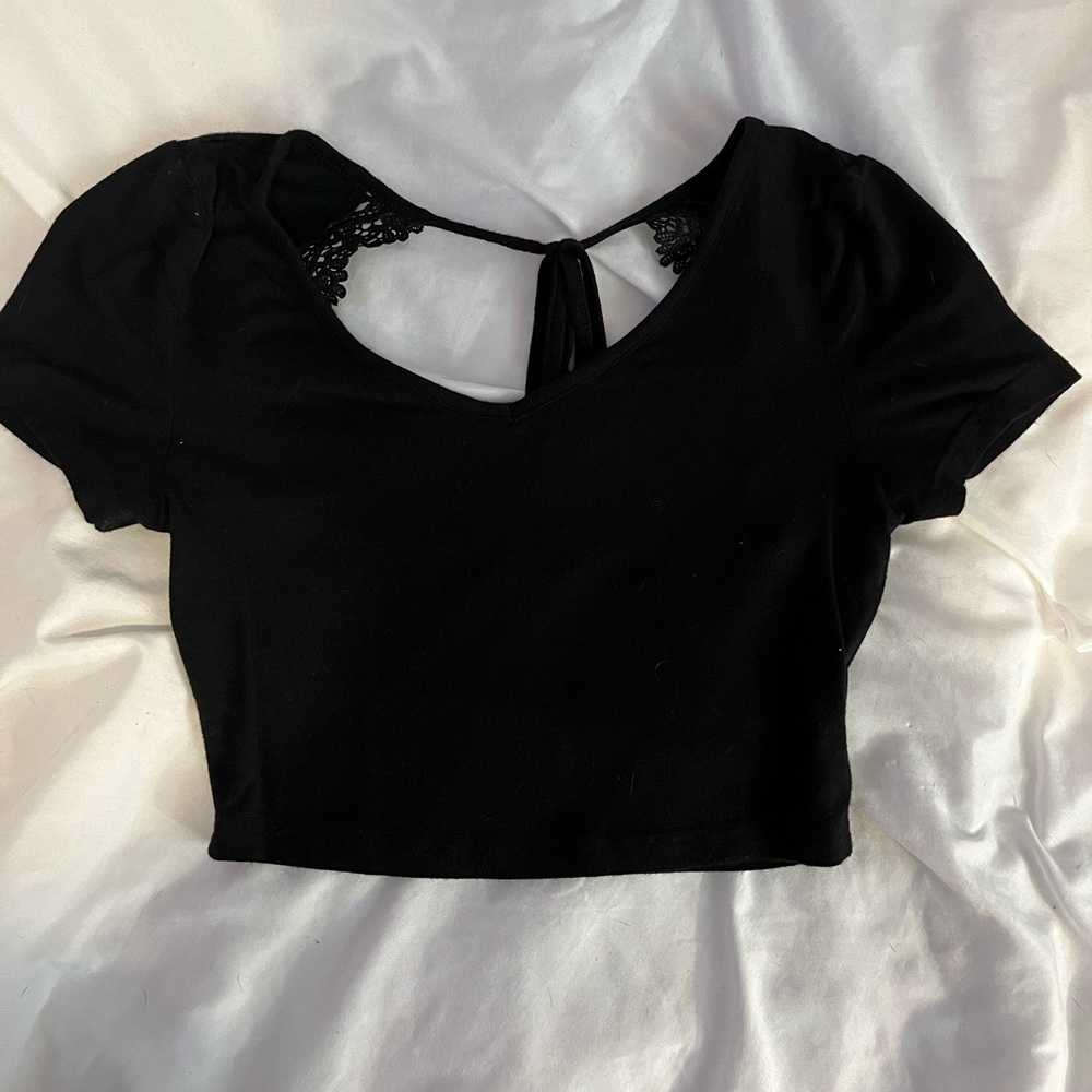 Black Silky Open Back Crop